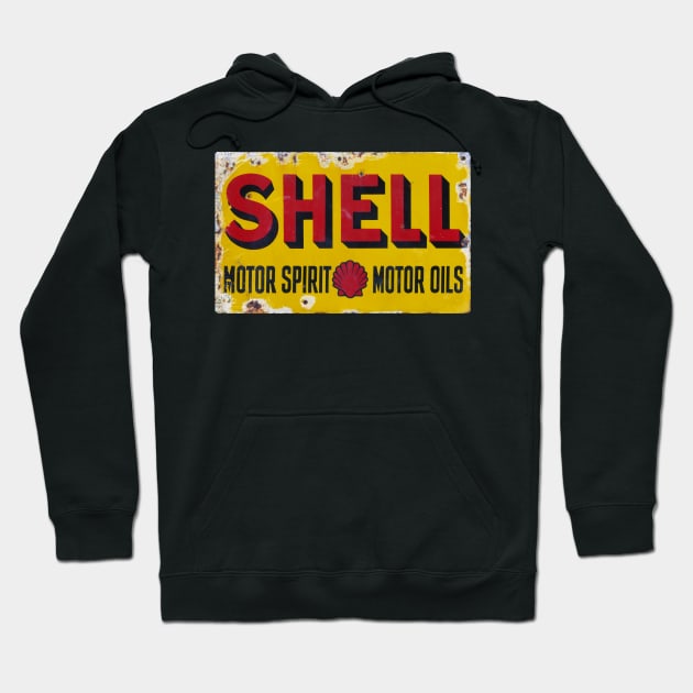 Old Shel* Vintage Enamel Sign Hoodie by JonDelorme